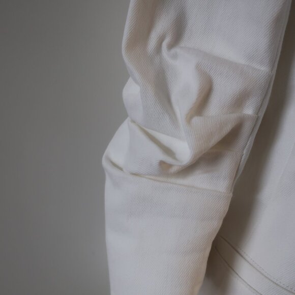 Womens 5 A 7 Cinq a Sept Khloe White Ruched Sleeve Denim Blazer Jacket 8 - Picture 5 of 15
